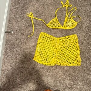Yellow Fishnet Bikini Set